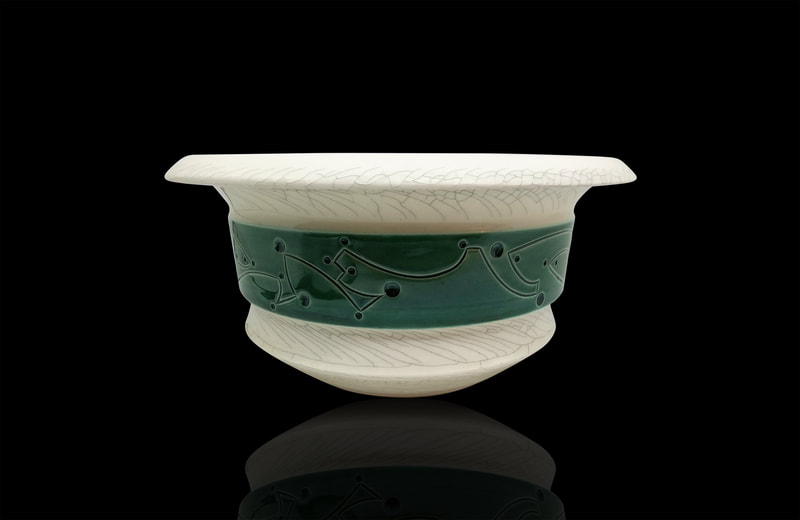 Green Ceramic Bonsai Pot with Crackle glaze