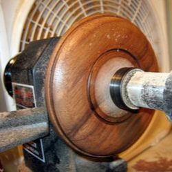 Wood being turned on a wood lathe