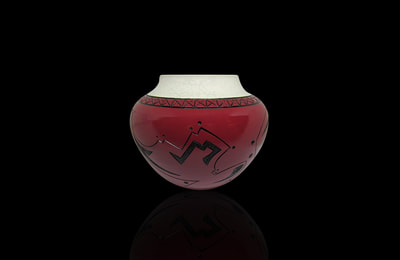 Black and red aztec style Ceramic Vase