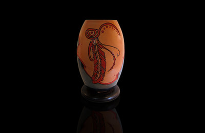 Indian Feather Ceramic Vase